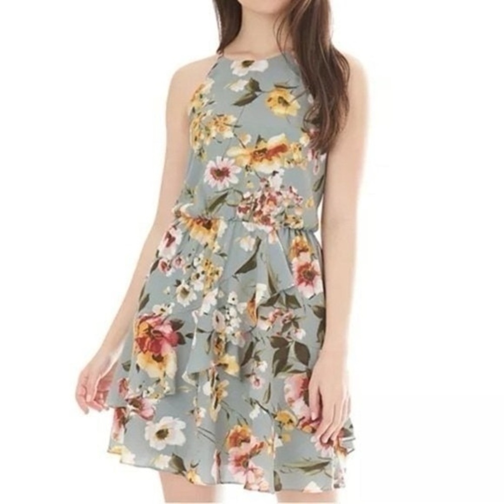 IZ BYER High Neck Floral Dress